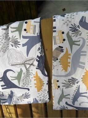 Dinosaur Print Cotton Pillowcases fitted and flat sheet set pottery barn, kids